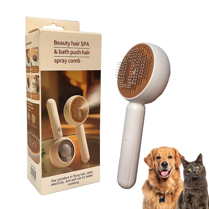 Steam Pet Brush for Dogs & Cats – Self-Cleaning Cat Brush with Steam, Pet Steamer Grooming Tool for Shedding, De-Shedding Hair Removal Comb & Massage for Pets by Vivid Creations
