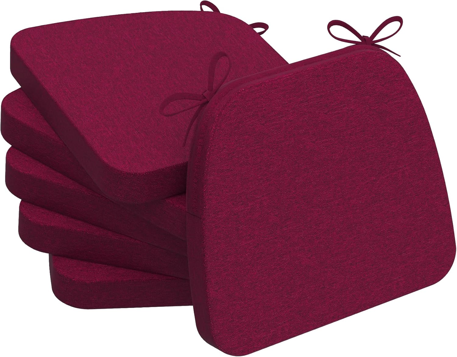 AAAAAcessories D-Shaped Chair Cushions, 2" Thick Dining Chair Pads with Ties and Removable, Machine-Washable Cover, 17" x 16", Set of 6, Wine Red