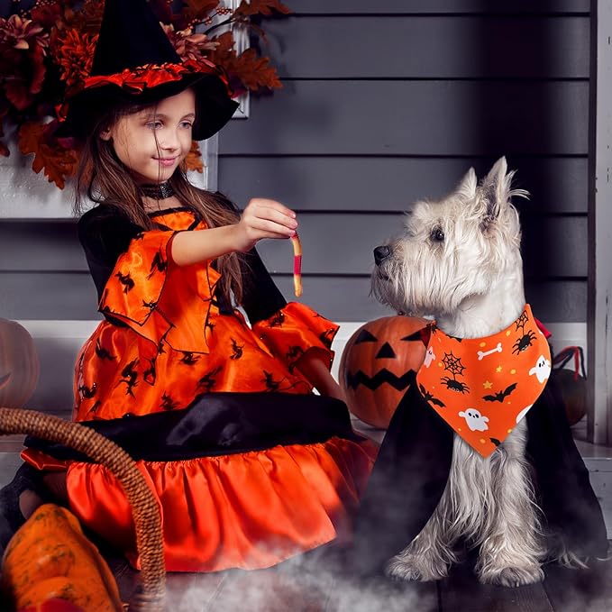 100 Pcs Halloween Dog Bandanas Bulk 3 Sizes Dog Washable Bandana Adjustable Washable Pumpkin Scarf for Halloween Holiday Small Medium Large Pet Supplies