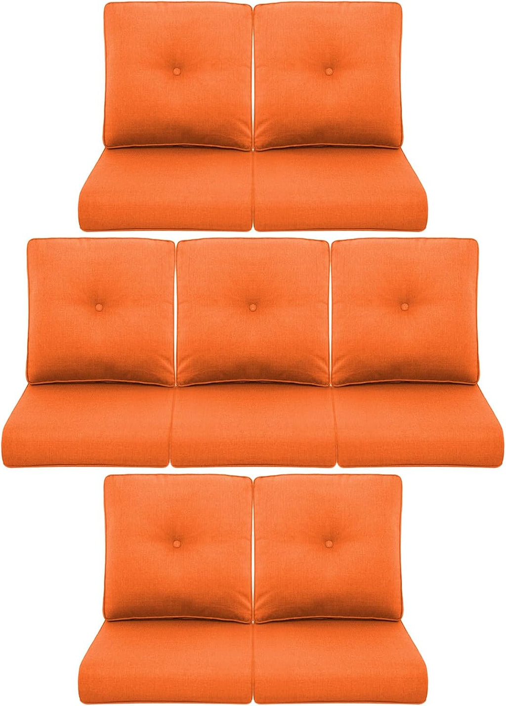 7-Piece Outdoor Patio Cushion Set - Fade & Water Resistant with Removable Olefin Cover, 22x24x4 Inch Memory Foam Cushions for Wicker Sectional Sof - Orange/Buckle