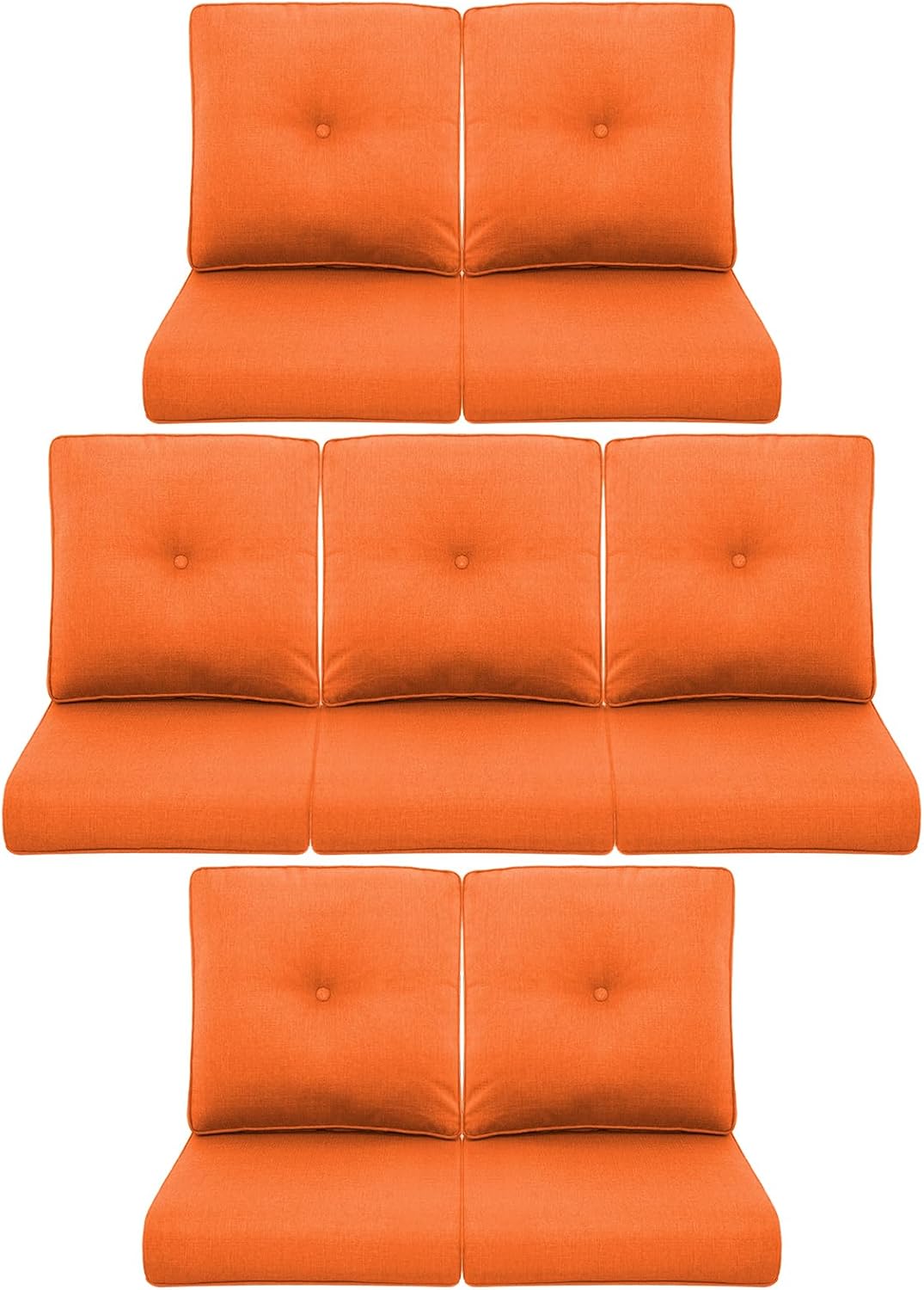 7-Piece Outdoor Patio Cushion Set - Fade & Water Resistant with Removable Olefin Cover, 22x24x4 Inch Memory Foam Cushions for Wicker Sectional Sof - Orange/Buckle