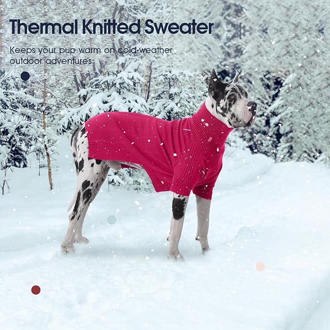 IECOii XXL Dog Sweater,Thermal Knit Big Dog Sweater with Sleeve,Pet Turtleneck Doggy Sweatshirt for Extra Large Dogs Boy Girl,Stretchy Large Dogs Cold Weather Outfit Pitbull Clothes,(Rose red,XXL)