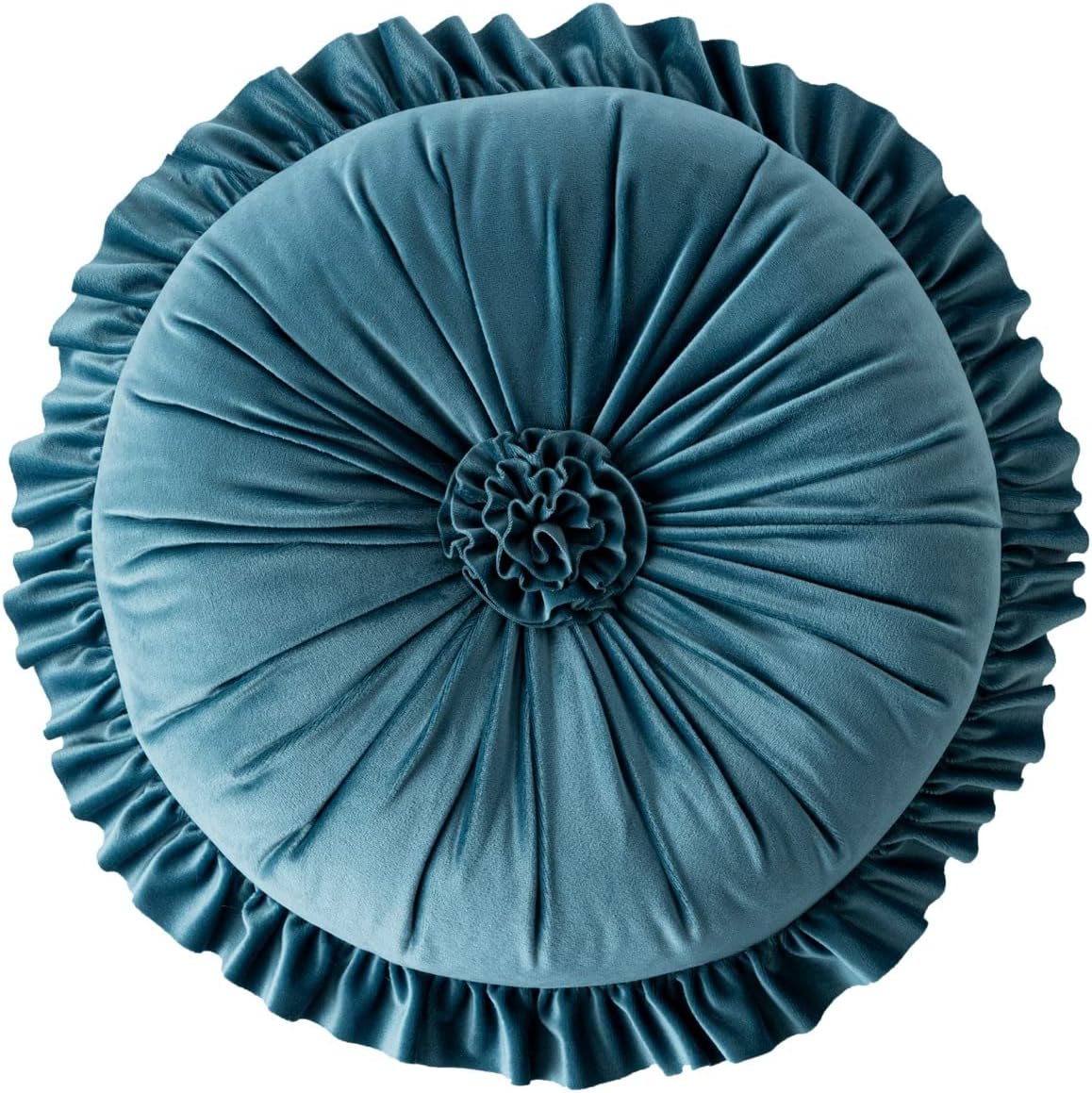 S SSOY Velvet Round Pillow - Ruffle Home Decoration Cushion for Sofa, Chair, Bed, Window, Floor, 13.7in