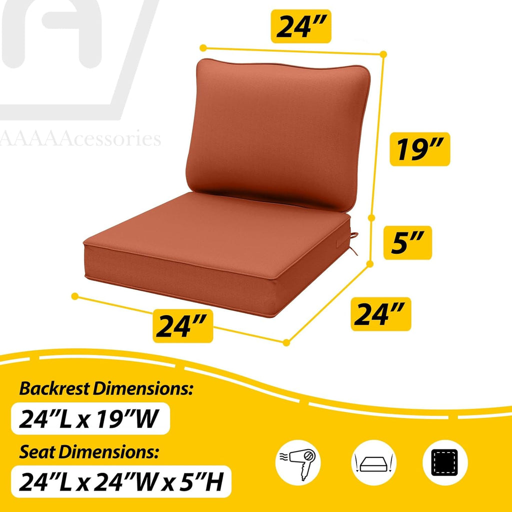 AAAAAcessories Outdoor Deep Seat Cushions, Waterproof, Fade-Resistant Patio Furniture Replacement Cushions, 24" x 24" x 5", Terracotta