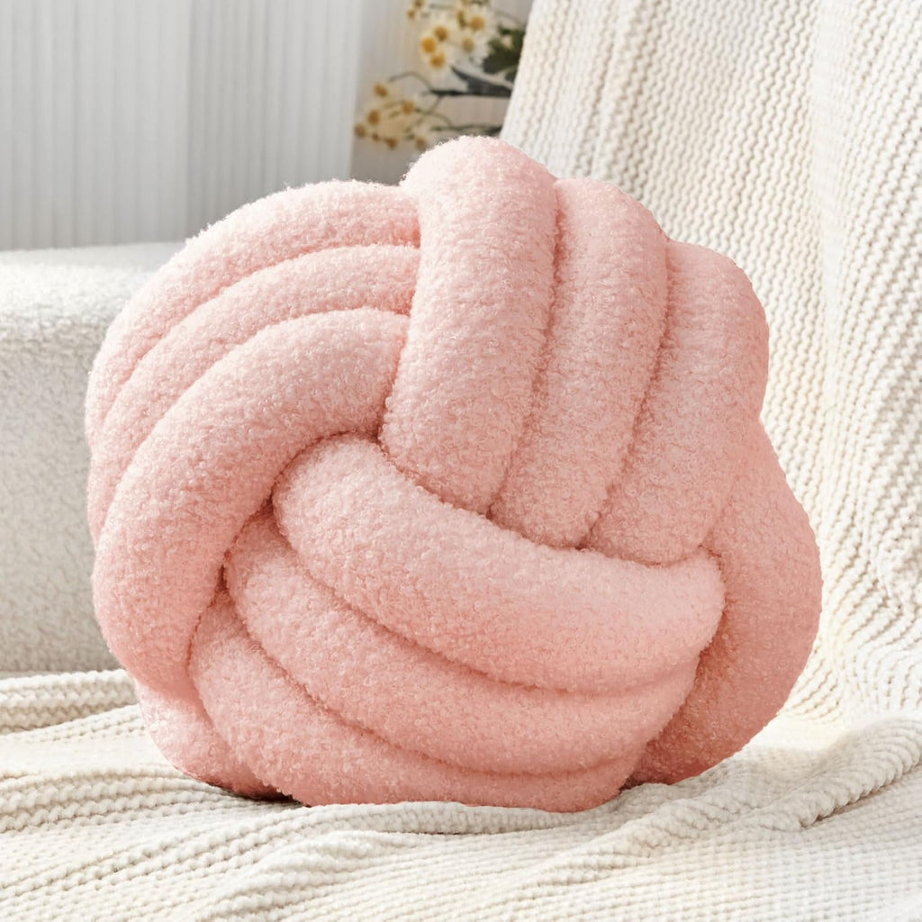 Petrella Knot Pillow Ball Round Throw Pillows Home Decor Cushion Decorative Aesthetic Throw Pillows，Lambswool Pink 11inch