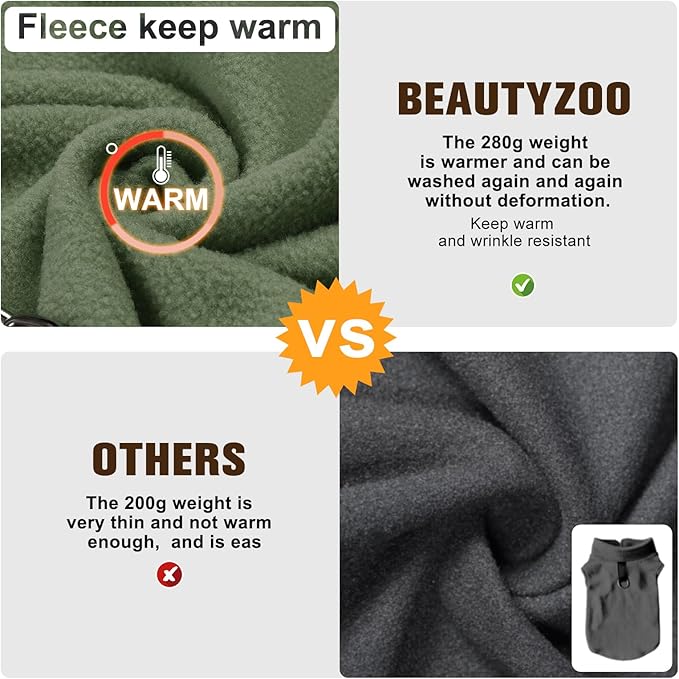 BEAUTYZOO Dog Fleece Vest Sweater Winter Jacket for Small and Medium Dogs with D-Ring Leash Cold Weather Coat Hoodie for XS S M Dogs Boy or Girls