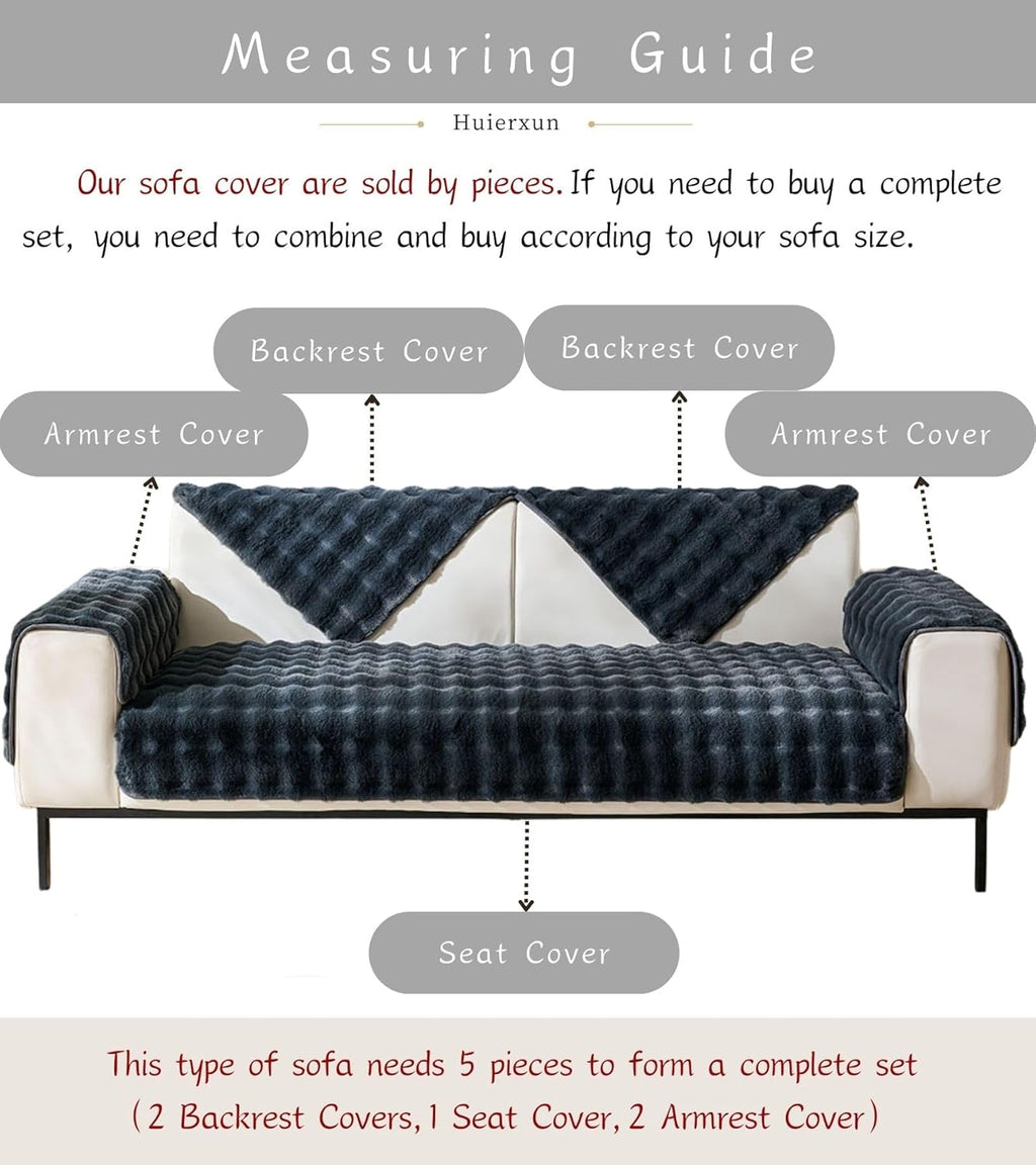 Faux Fur Couch Cover Fuzzy Soft Plush Thick Bubble Sofa Cover Luxury Sectional Couch Covers Luxury Anti-Slip Sofa Slipcover Washable Furniture Protector (Dark Grey,28"x47")