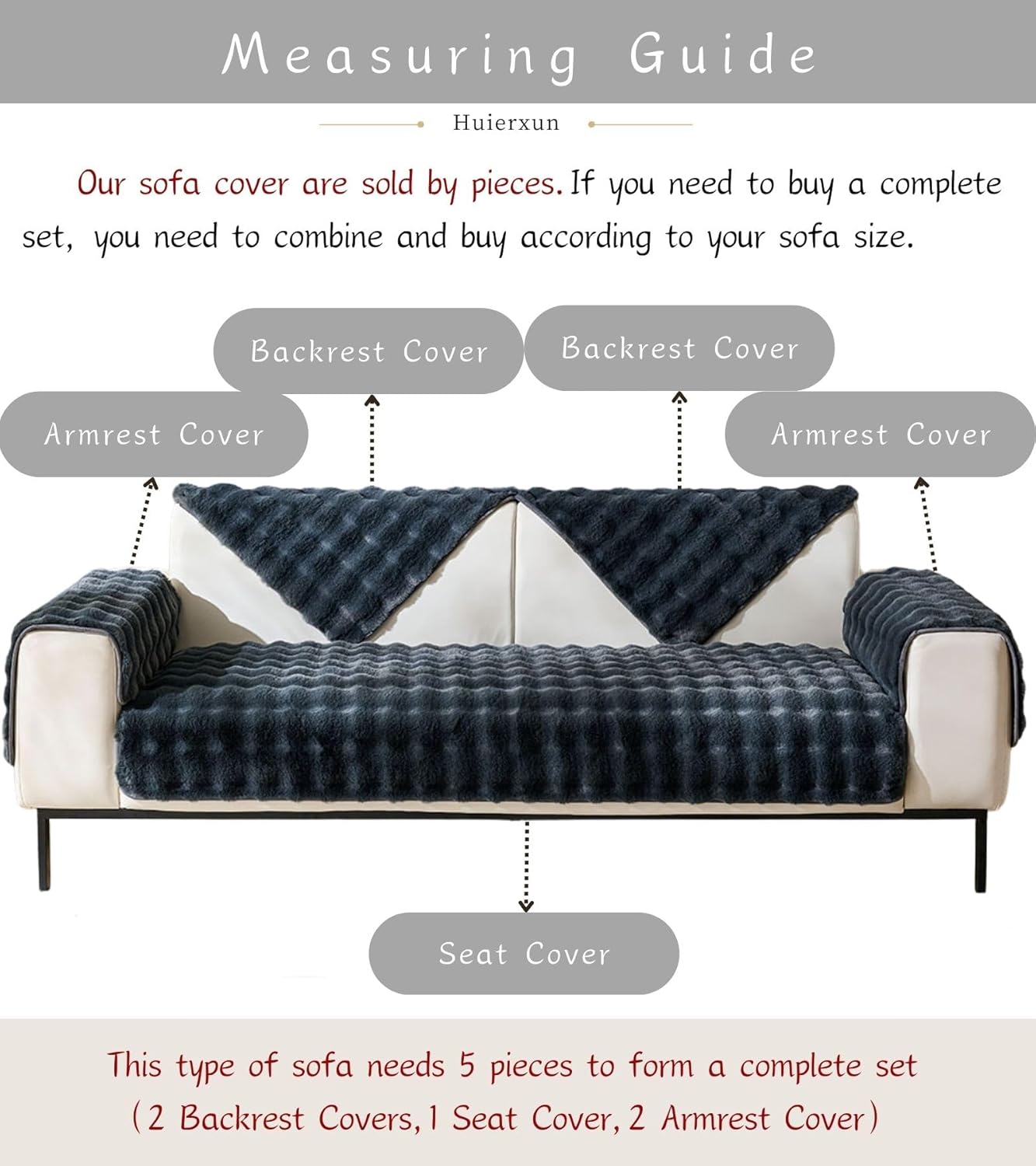 Faux Fur Couch Cover Fuzzy Soft Plush Thick Bubble Sofa Cover Luxury Sectional Couch Covers Luxury Anti-Slip Sofa Slipcover Washable Furniture Protector (Dark Grey,28"x47")