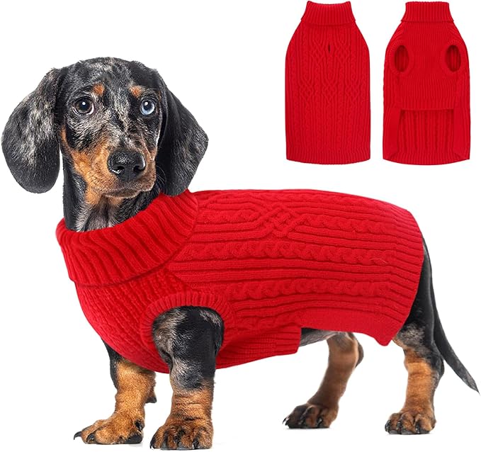 AOFITEE Small Dog Sweater, Dog Sweaters for Small Dogs Girl Boy, Warm Christmas Sweater for Dogs, Pet Sweater with Harness Hole for Fall Winter, Stretchy Pullover for Yorki, Chihuahua, Maltipoo, Red S