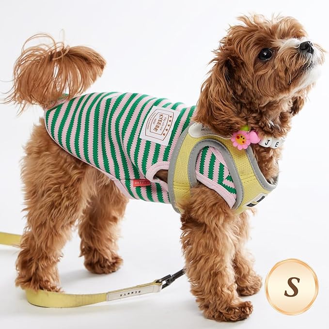 KYEESE 2Pack Dog Shirts Striped for Small Dogs Soft Stretchy Pet T-Shirts Lightweight Tank Top Sleeveless Vest Breathable Cat Outfit, Small, Green+Pink
