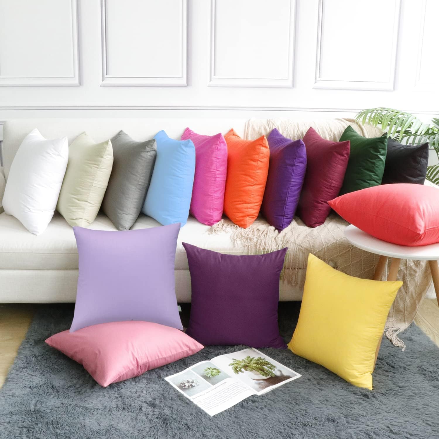 4-Pack 100% Cotton Comfortable Solid Decorative Throw Pillow Case,Thmyo Square Cushion Cover Pillowcase Sublimation Blank Pillow Covers DIY Throw Pillowcase(18x18 inch/ 45x45cm,Dark Reddish Purple)