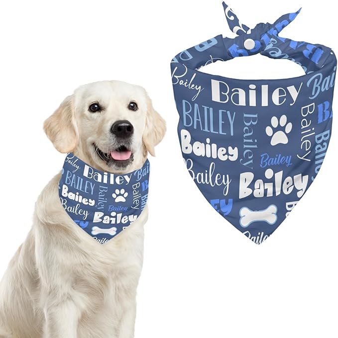 Personalized Dog Bandanas Custom Neckwear Name Button Anti-loosening Dog Scarf Triangle Bibs Kerchief Pet Costume Accessories for Medium Large Dogs Pets Birthday-Blue