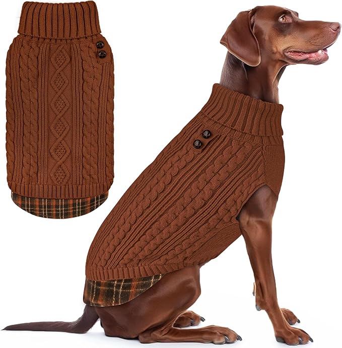 KYEESE Dog Sweater Soft Pullover Dog Sweaters for Large Dogs Comfy Pet Coat for Fall Winter Cold Weather Stretchy Knitwear Cat Clothes Warm Turtleneck Large Dogs Sweater with Gingham Patchwork