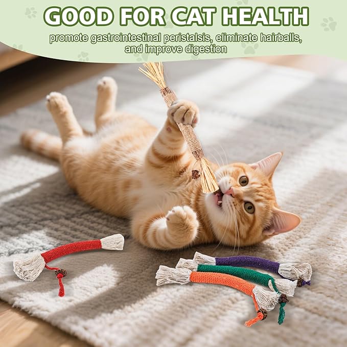 8 Pack Catnip Chew Toys for Cats,Cotton Sisal Rope Toys,Cat Natural Silvervine Sticks,for Cat Teeth Cleaning and Dental Care,Interactive Toy for Bored Indoor Cats