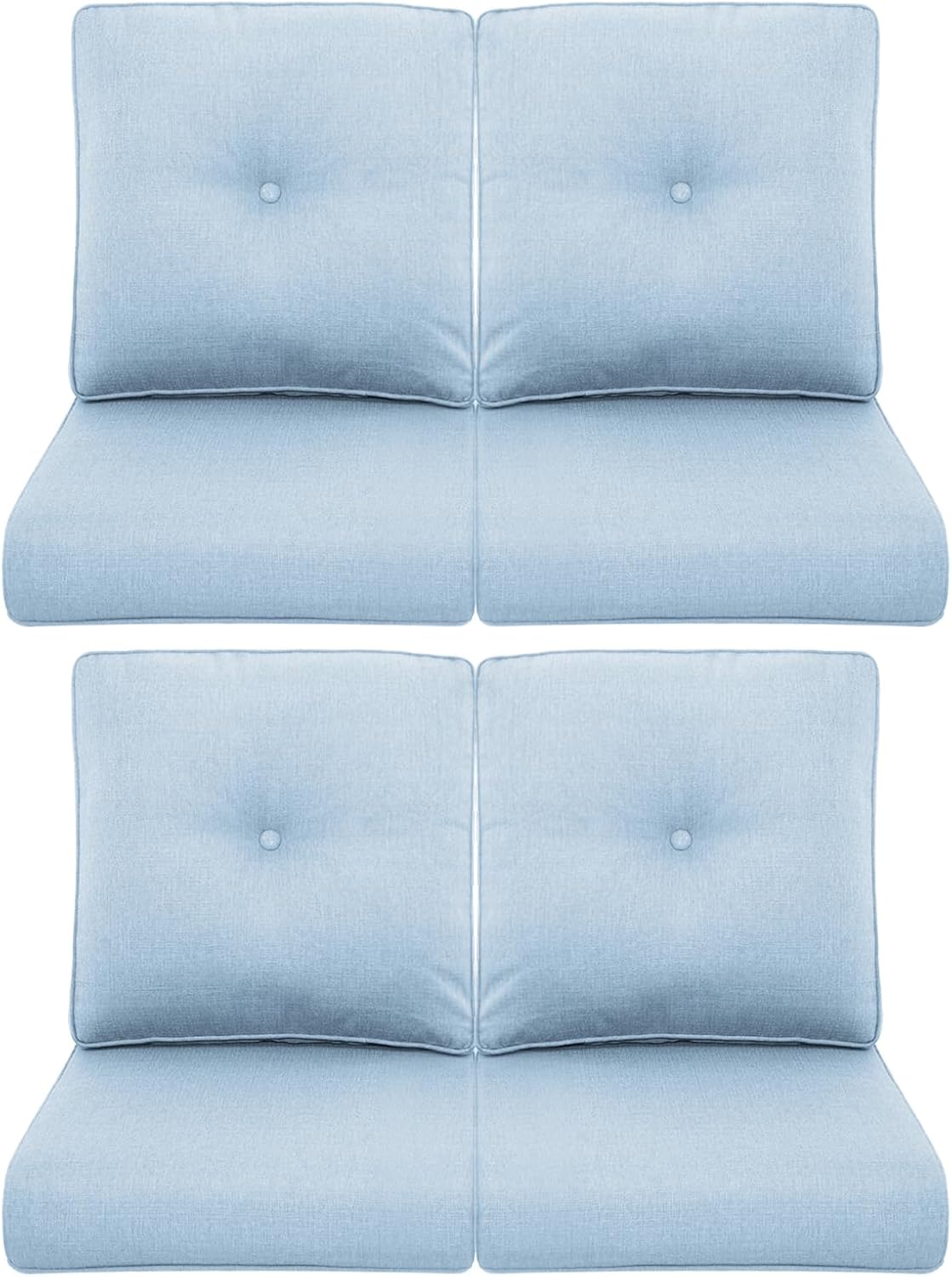 Patio Chair Cushions 4 Packs - Outside High Back Thick Water-Resistant Cushion 22x24 with Zipper Cover for Outdoor Glider Rocking Chairs Loveseat Couch – Baby Blue/Buckle