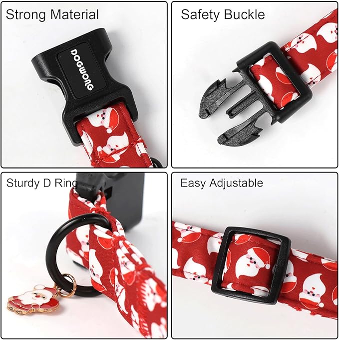 DOGWONG Santa Dog Collar - Red, Adjustable Designer Collar for Small to XL Dogs