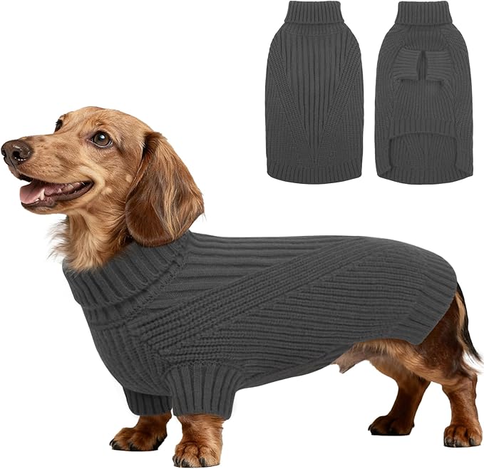 Small Dog Sweater, Turtleneck Sweaters for Small Dogs Female, Cable Knit Clothes for Cold Weather, Comfy Dog Cold Sweater, Warm Sweatshirts Outdoor Grey Christmas