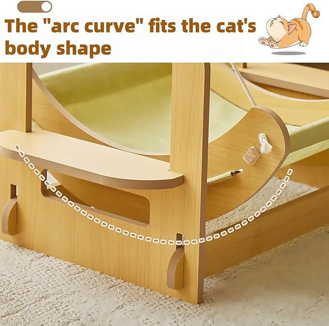 2 in 1 Wooden Cat Hammock, Comfortable and Breathable Hanging Cat Bed with Soft Mattress and Pillow，Suitable for Cats or Small Dogs