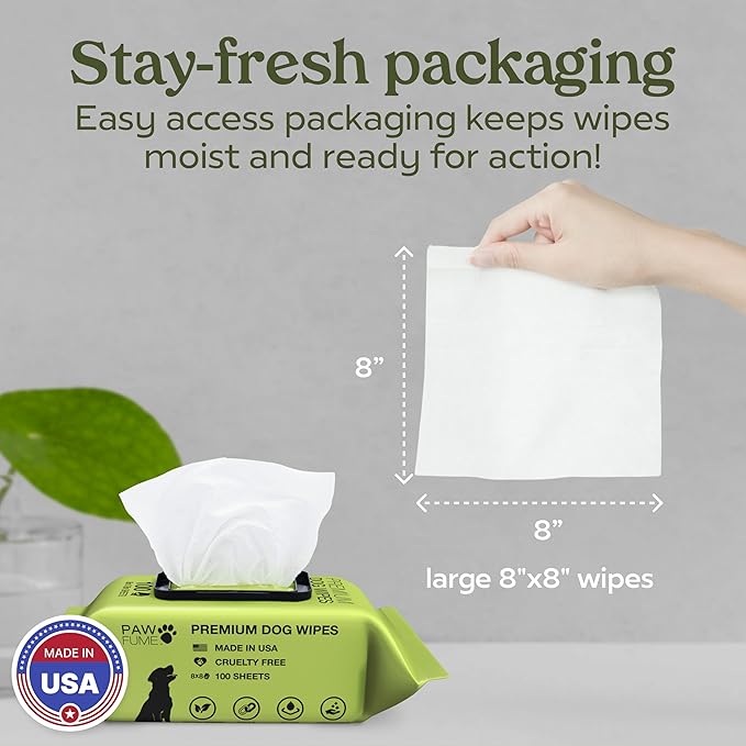 Pawfume Dog Wipes 2 x 100 Count, Pet Wipes – Hypoallergenic & Gentle Dog Wipes for Eyes, Face, Butt, and Paws – Cleaning & Deodorizing, Grooming Tear Stain Wipes for Puppy, Adult Dogs & Cats
