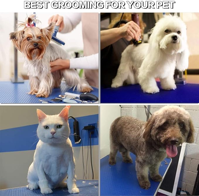 Large Dog Pet Grooming Table, Professional Adjustable Cat Drying Table, Foldable Trimming Station with Arms, Nooses, Mesh Tray, Maximum Capacity Up to 330lbs, 36''/Blue