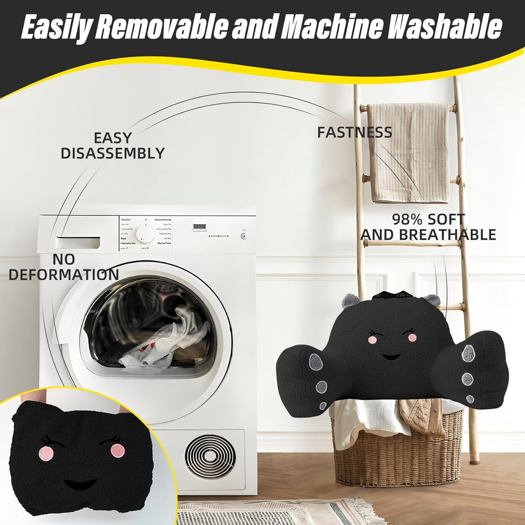 Reading Pillow for Sitting in Bed Couch Teens/Adult, Back Rest Pillow for Sitting Up in Bed with Shredded Memory Foam, Includes Arms and Washable Cover (Black)