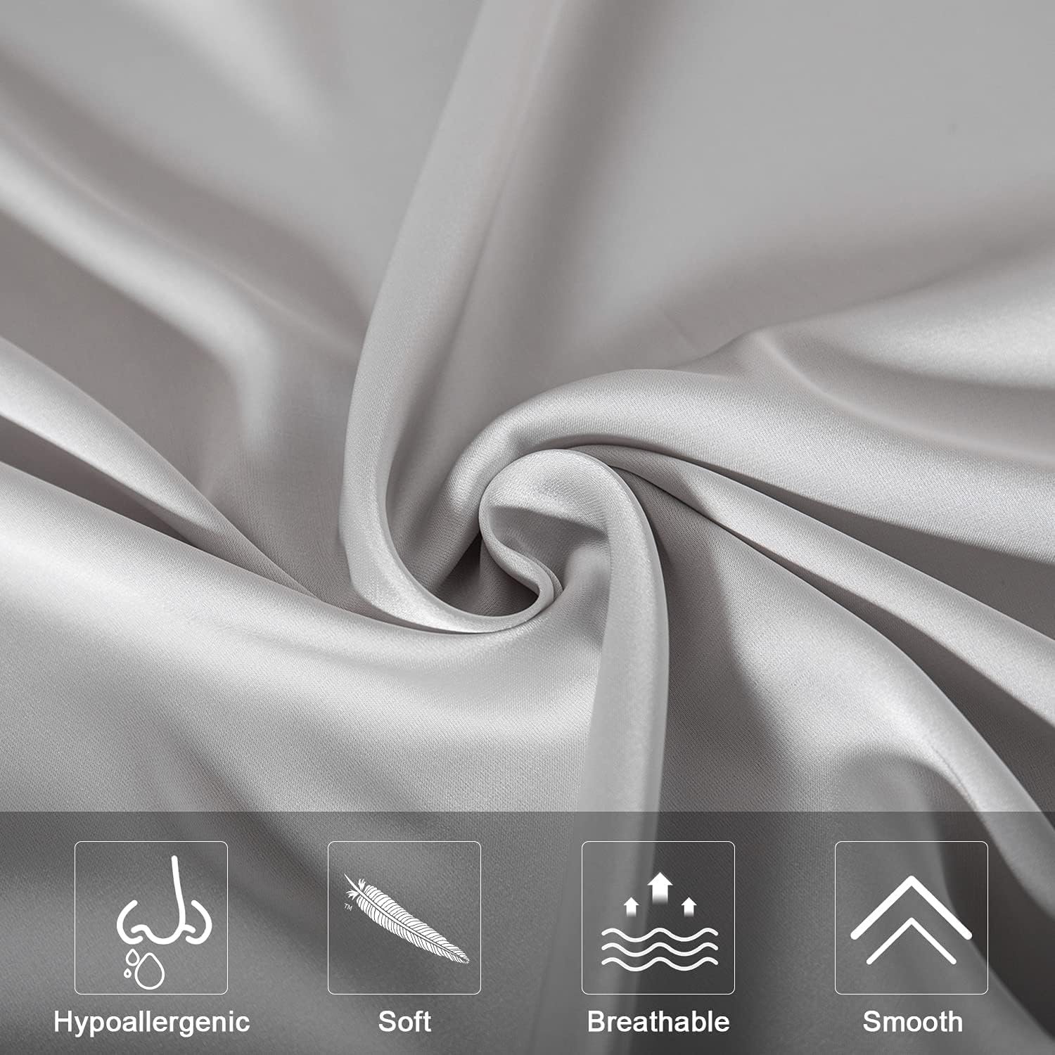 Mulberry Silk Pillowcase for Hair and Skin,Cooling Silk Pillow Case with Hidden Zipper,Allergen Proof Dual Sides Soft Breathable Smooth Silk Pillow Cover for Women (Light Gray, Body)