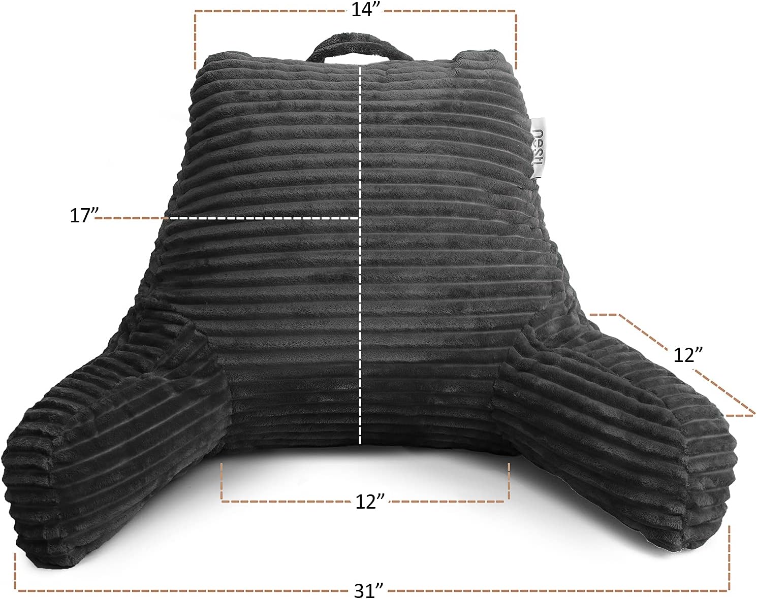 Hearth & Harbor Reading Pillow for Bed Adult – Back Pillow for Sitting in Bed, Standard Bed Pillows for Sitting Up in Bed, Foam Bed Chair Pillow, Grey Bed Rest Pillow