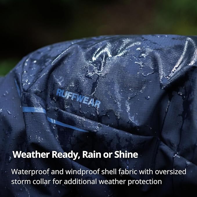 Ruffwear, Sun Shower Dog Raincoat Coverall, Waterproof & Windproof All-Weather Jacket with Full Coverage & Leg Straps, Lightweight & Reflective Dog Gear, Midnight Blue, XX-Small