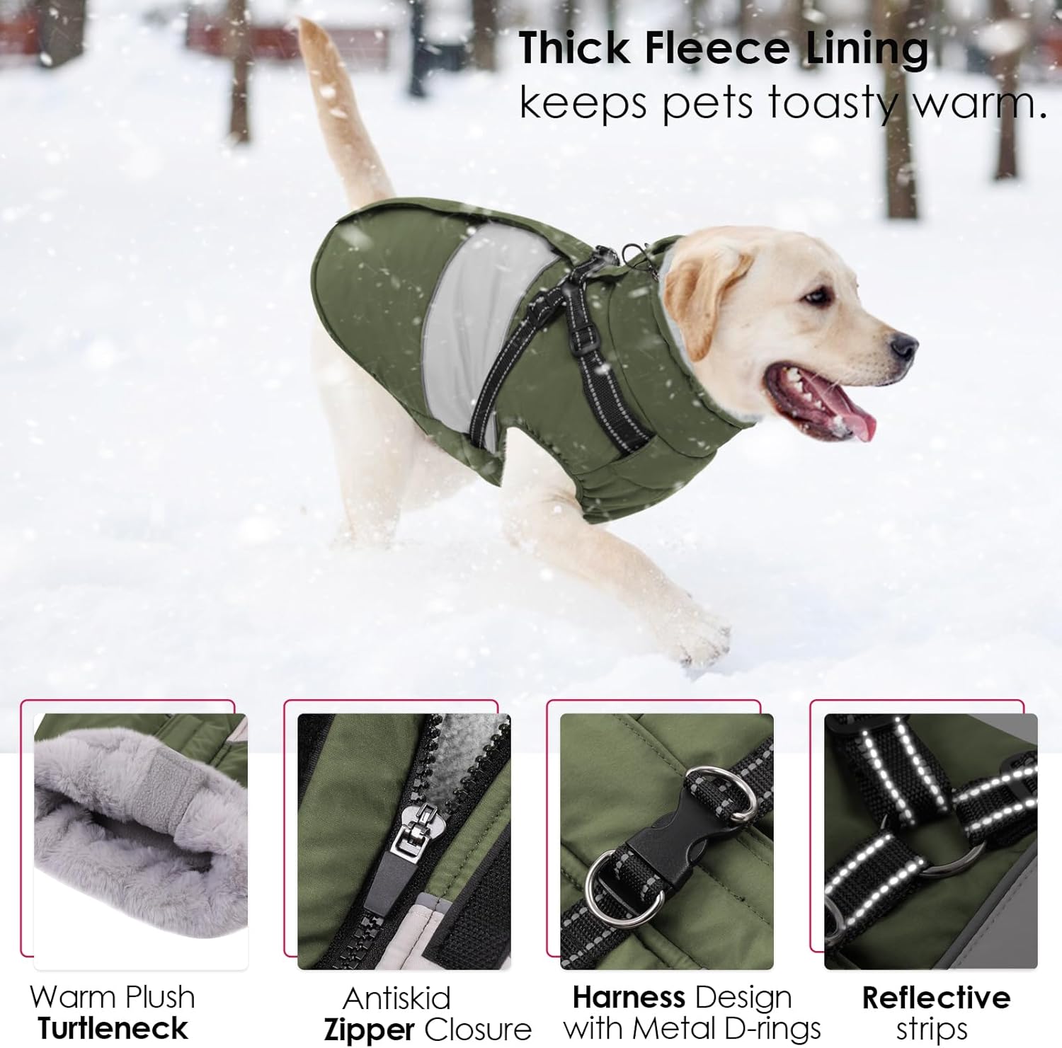 AOFITEE Dog Coat, Large Dog Jacket, Dogs Coat with Harness Built in, Reflective Waterproof Dogs Jackets Winter with Furry Collar, Warm Polar Fleece Pet Sweater Snowsuit for Doberman, Great Dane XXXL