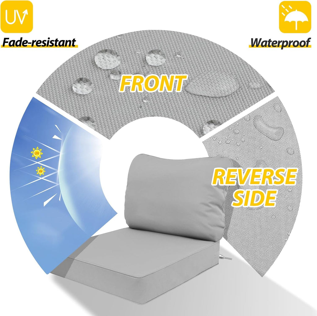 AAAAAcessories Outdoor Deep Seat Cushions, Waterproof, Fade-Resistant Patio Furniture Replacement Cushions, 23.5" x 25.5" x 5" + 23.5" x 19", Gray