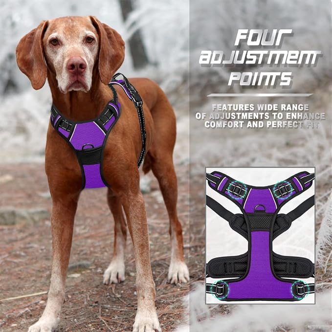 BARKBAY No Pull Dog Harness Front Clip Heavy Duty Reflective Easy Control Handle for Large Dog Walking(Purple,L)