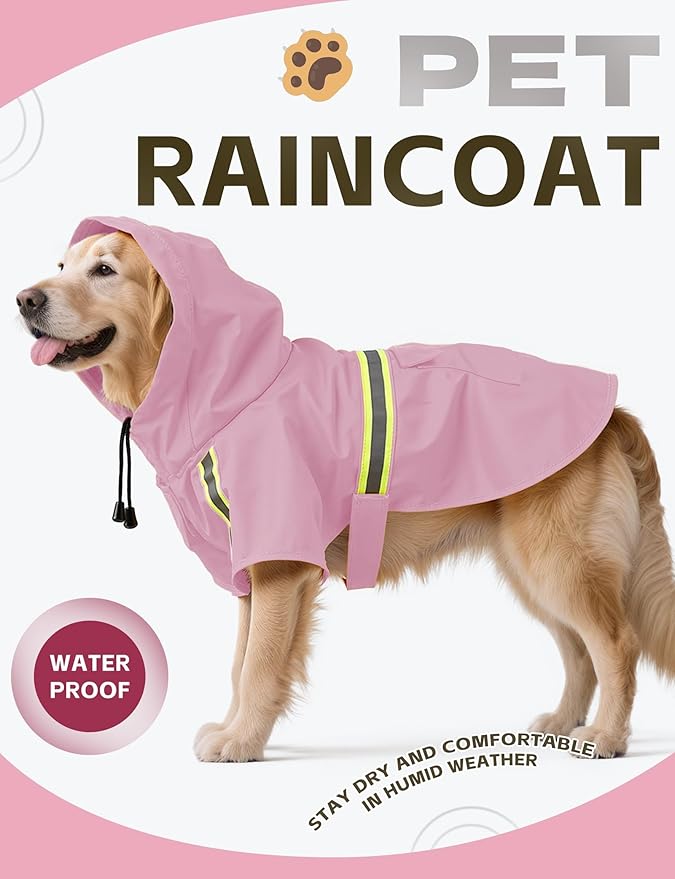 Dog Rain Coat, Waterproof Adjustable Dog Rain Jackets, Reflective Strap Pet Rain Coat with Leash Hole, Hooded Snowproof Windproof Clothes for Small Medium Dog Small