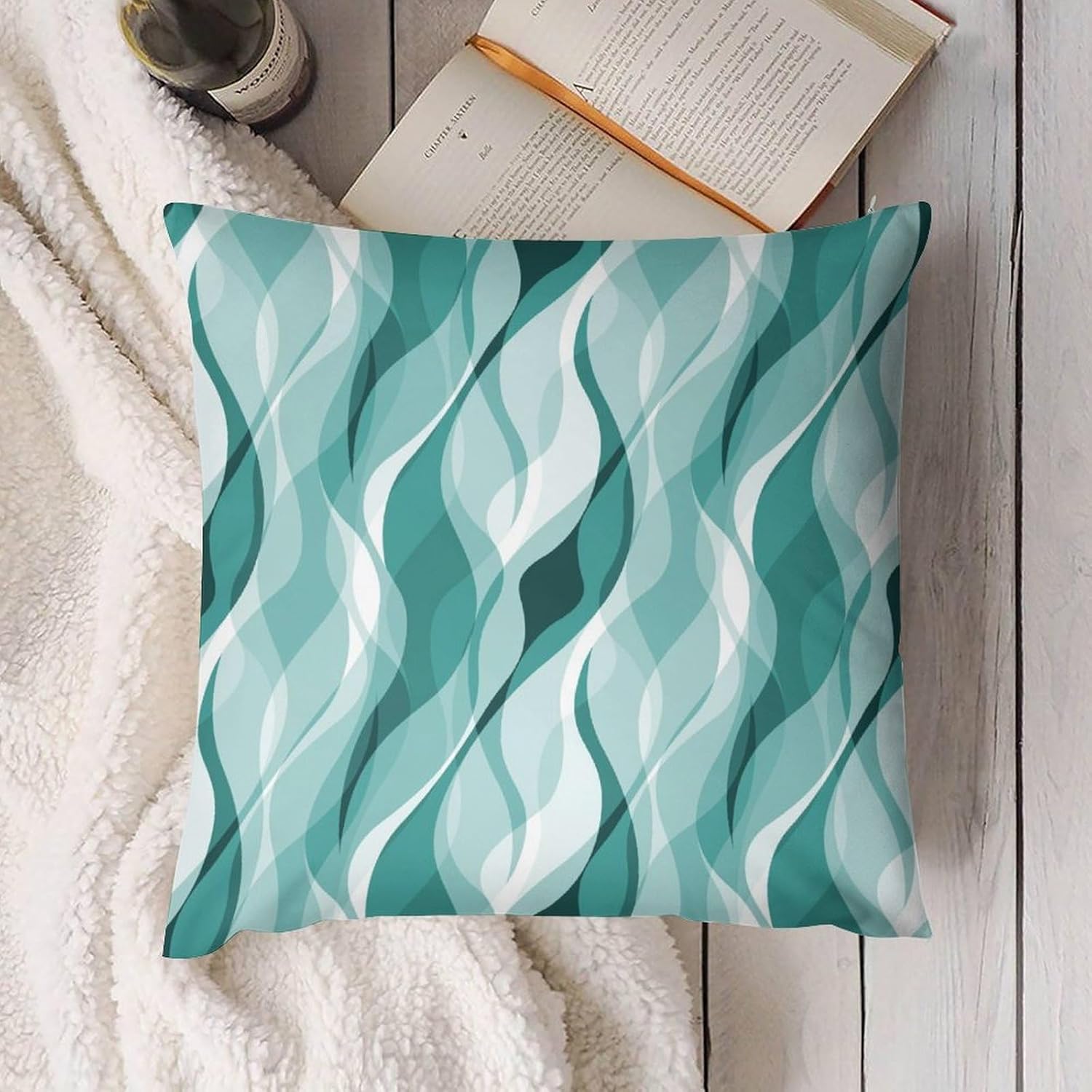 Teal Throw Pillow Covers Abstract Turquoise and Grey Striped Decorations for Bedroom Living Room Farmhouse Sofa Pillows Bed Couch 22x22 Inch