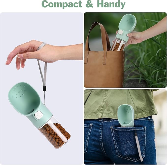 Colorday Handheld Dog Treat Dispenser Built-in Clicker & Treat Pouch, Hand Feeder for Puppy Training Walking Hiking Traveling (10 OZ, Green)
