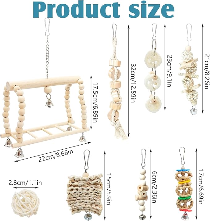 Hamiledyi 13Pcs Parrot Swing Chew Toys Bird Perches Platform with Climbing Ladder Hanging Cage Accessories for Parakeet, Conure, Finch, Lovebirds, Budgie, Canary Standing