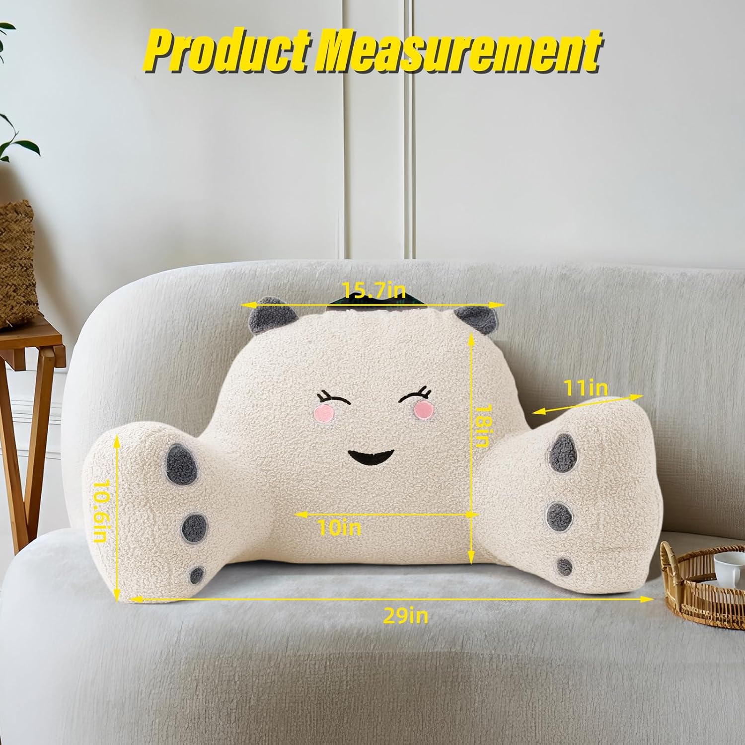 Reading Pillow for Sitting in Bed Couch Teens/Adult, Back Rest Pillow for Sitting Up in Bed with Shredded Memory Foam, Includes Arms and Washable Cover (White)