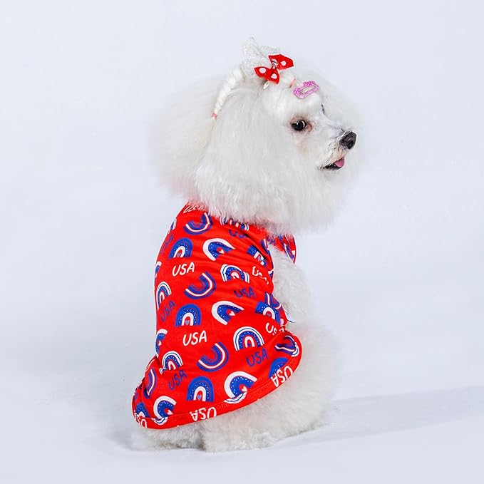 CuteBone 4th of July Dog Shirts 2-Pack Soft Pet Clothes Breathable Summer Vest for Small Puppy and Stretchy Cat Apparel 2BX18XS