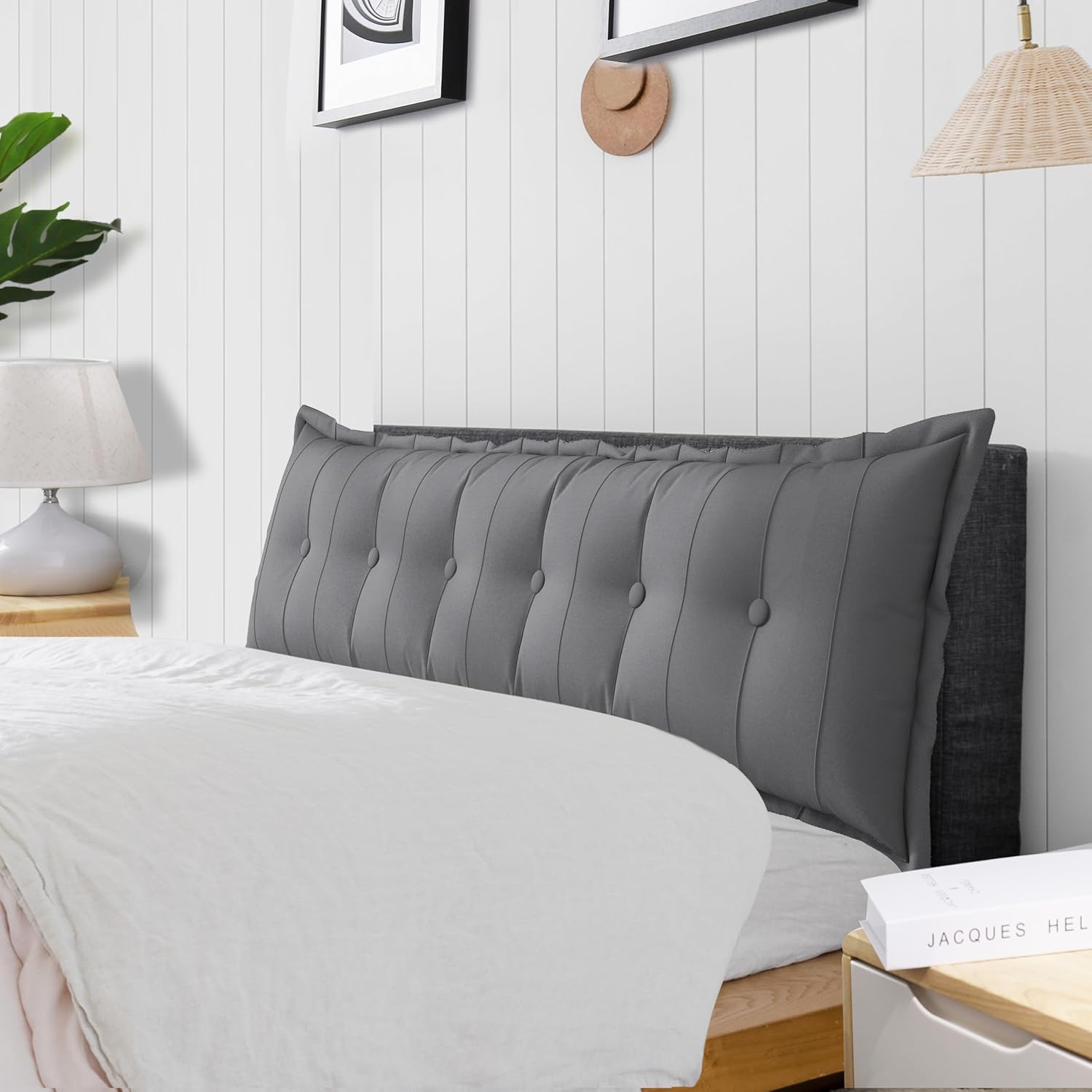 Large Bolster Reading Pillow Queen Backrest Positioning Support Pillow Daybed Cushion Headboard Pillows for Bed Bunk Sofa with Removable Cover, Grey, 59x3x20 Inch