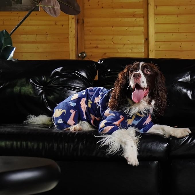 ROZKITCH Dog Clothes for Large Dogs Soft Fleece Pullover Pajamas, Pet Windproof Warm Cold Weather Jacket Vest with Reflective Zipper, Jumpsuit Apparel Outfit Clothes for Large Dog Dinosaur 2XL