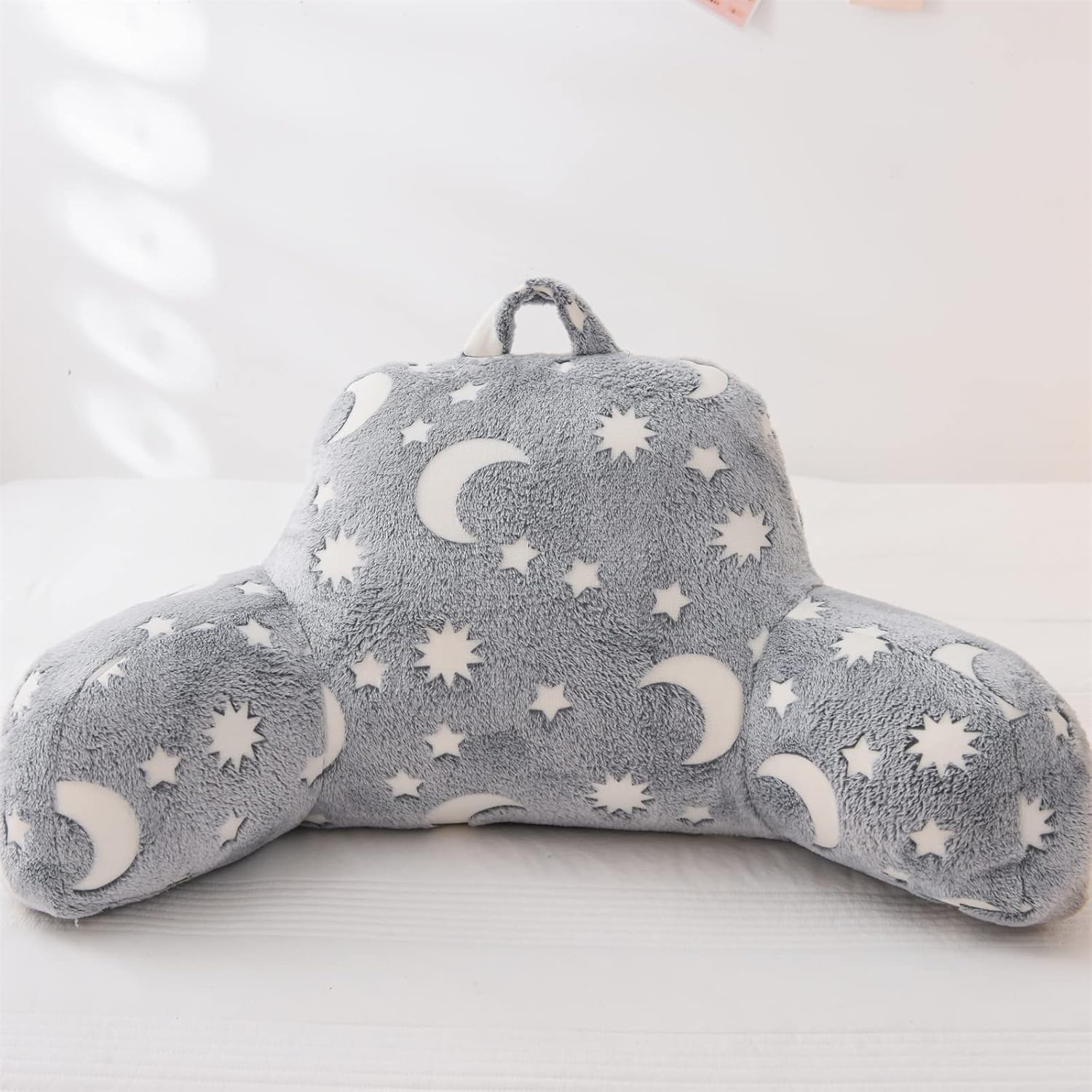Meeting Story Glow in The Dark Star Moon Luminous Reading Pillows Sparkling with Arms Back Pillow for Bed, Bed Rest Pillow for Adults Teens, Kids, (Grey)