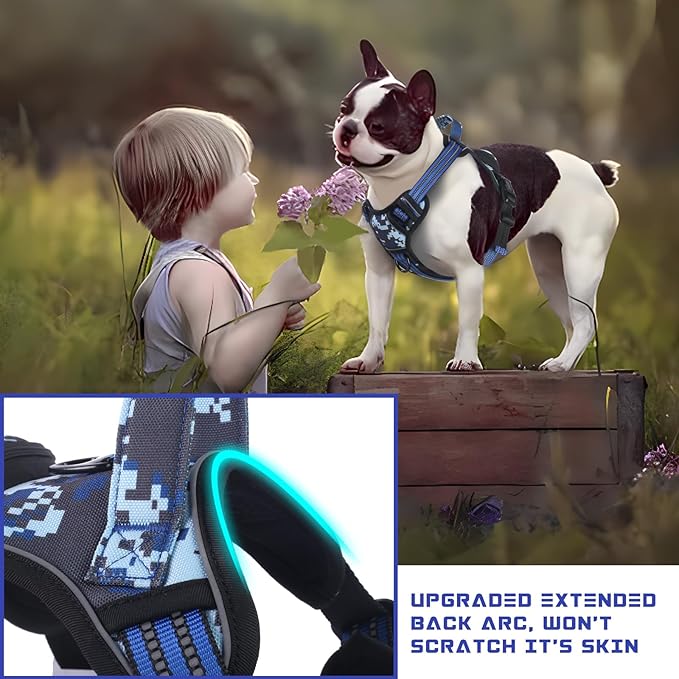 BUMBIN Dog Harness for Large Dogs, No Pull Adjustable No Choke Pet Vest with Dog Leash Fit Smart Reflective Pet Walking Harness for Training Easy Control Soft Handle Blue Camo S