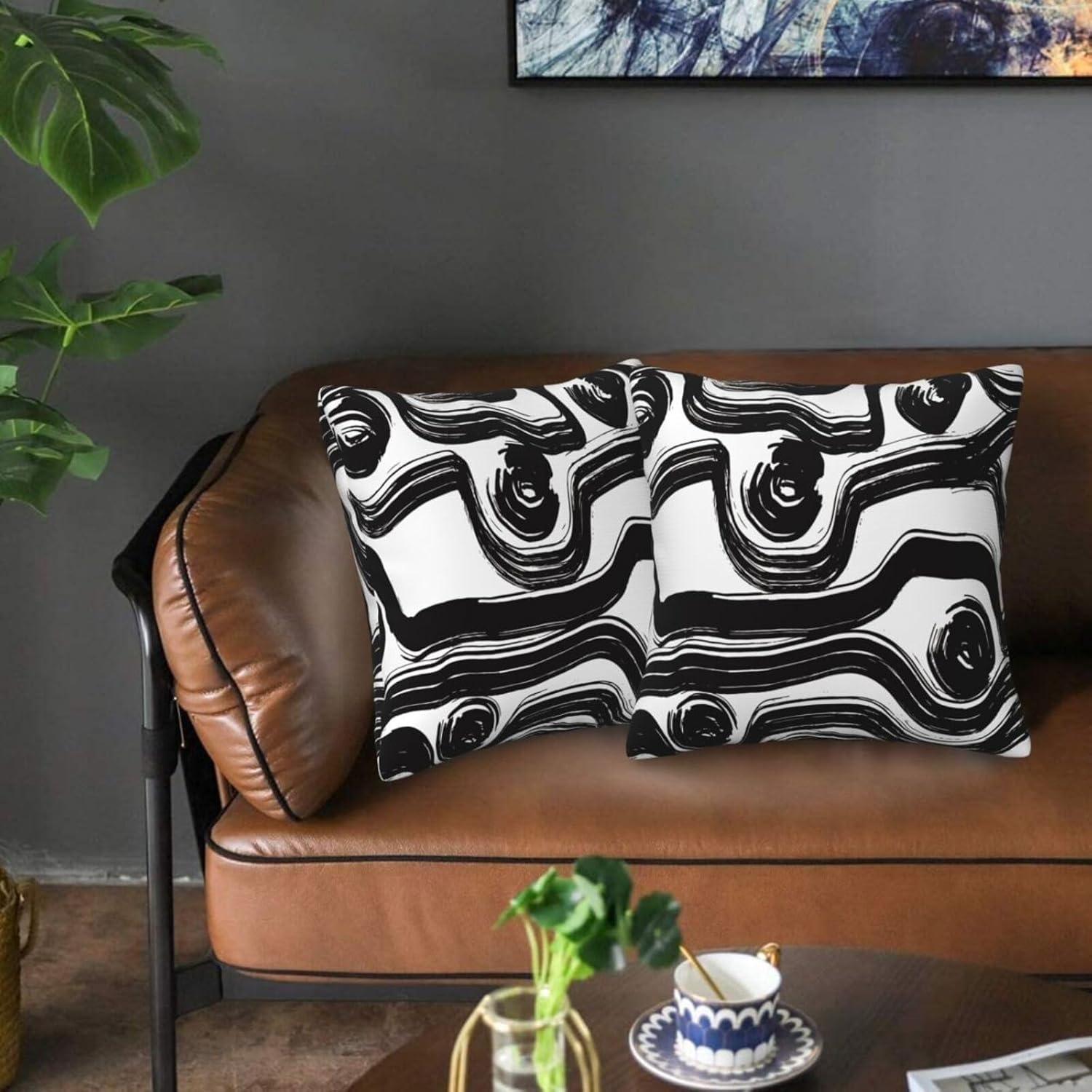 Black and White Striped Throw Pillow Covers 18x18 in Set of 2 Decorative Modern Pattern Linen Abstract Art Boho Pillow Case Square Cushion Covers for Farmhouse Sofa Bed Couch Living Room Decor