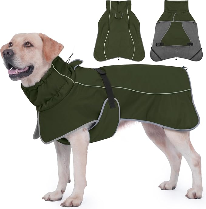 Dog Raincoat, Waterproof Dog Coat with Reflective Straps, Leash Hole & Polar Fleece Lining, Winter Snow Rain Coat for Small, Medium & Large Dogs, Warm, Windproof Vest Jackets