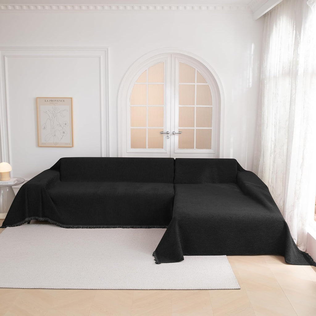 MYSKY HOME Black Couch Cover for 2 Cushion Sofa, Sectional L Shape Throw, Super Soft Washable Pet Cover, 71"x118"