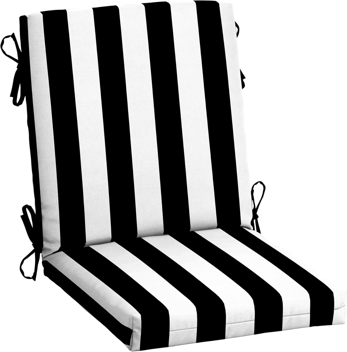 Arden Outdoor Midback Chair Cushion, 18 x 16.5, Rain-Proof, Fade Resistant Black Cabana Stripe