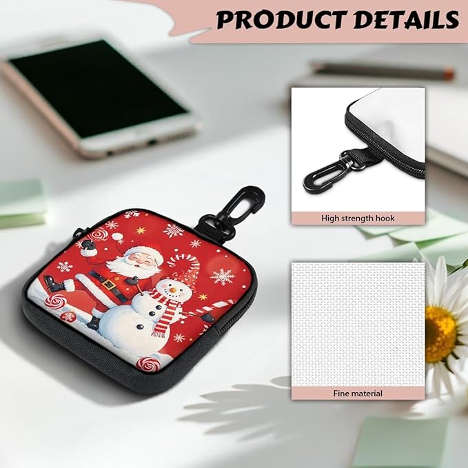 KEIAHUAN Christmas Dog Treat Pouches Small Portable Training Walking Treat Bag for Puppies with Clasp Reusable Pet Treat Container Coin Purse with Zipper Closure, Santa Claus Snowman