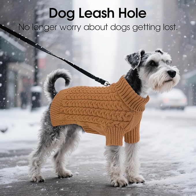 SAWMONG Dog Sweater, Dog Sweaters for Small Dogs Girls Boys, Pullover Turtleneck Knitted Doggy Sweatshirt, Cold Weather Pet Clothes（Khaki, Small