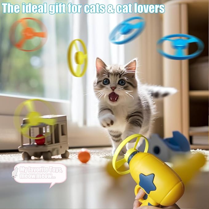 Cat Fetch Toys, Interactive Flying Cat Toys with 30 Flying Propellers, Dog Cat Pet Tracks Chasing Toy for Indoor,Outdoor Cats (only Flying Propellers)