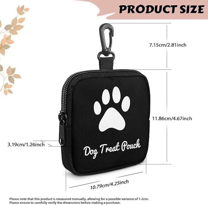 KEIAHUAN Dog Paw Print Dog Treat Pouch for Pet Walking and Training with Clip, Small Training Bag Portable Dogs Treat Bag Pet Snack Bags for Puppy, Black
