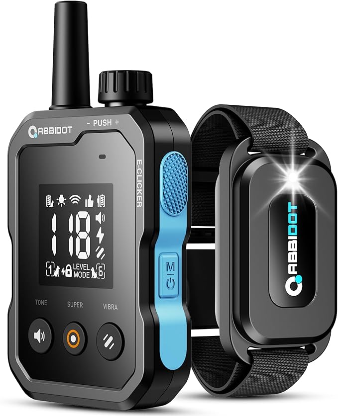 ABBIDOT Dog Shock Collar (5-130 lbs) - 4500 FT Dog Training Collar with Remote, IPX7 Waterproof with 6 Training Modes, Beep, Vibration, Safe Shock, Enhanced Night Light, Rechargeable Electric Collar